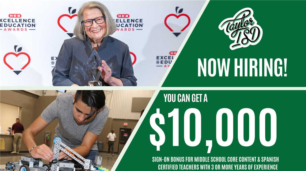 Now hiring flyer, $10,000 Middle school signing bonus